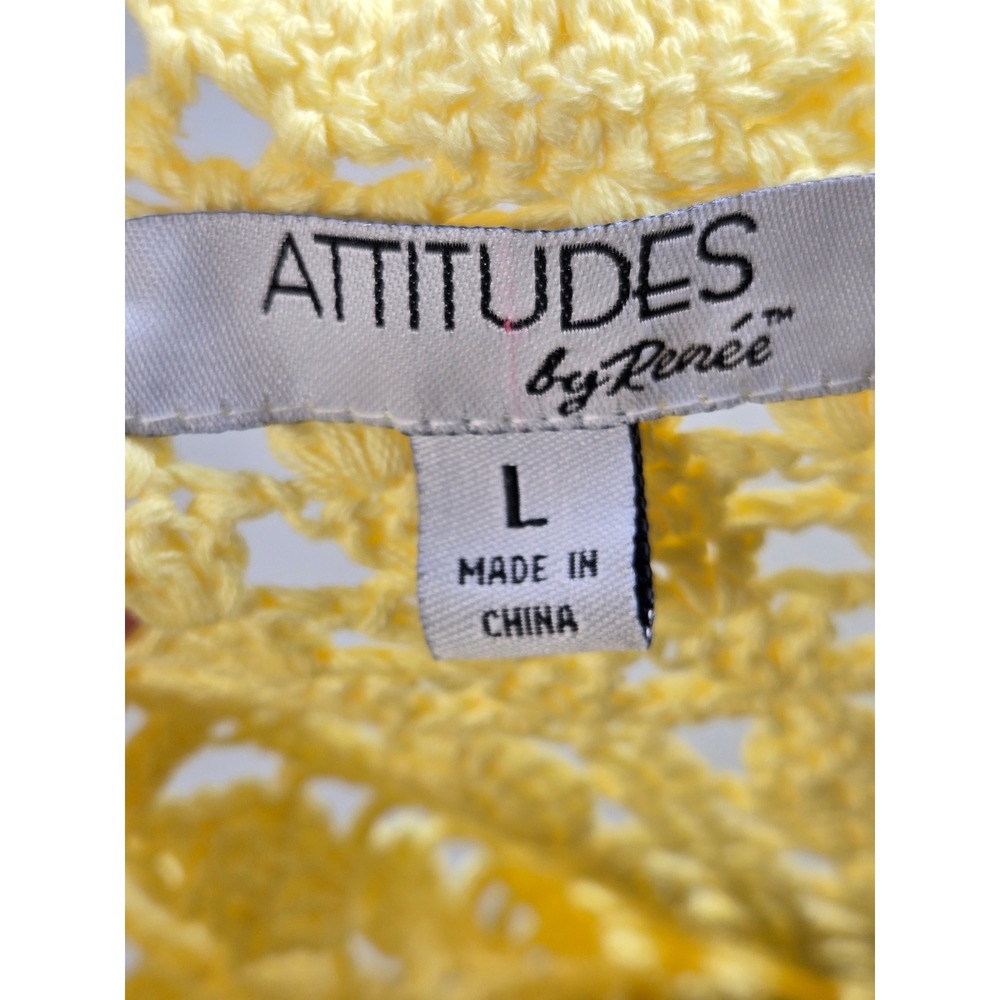 Women's Large 100% Cotton Yellow Crochet Open Front Cardigan Boho Cottagecore - Picture 4 of 4